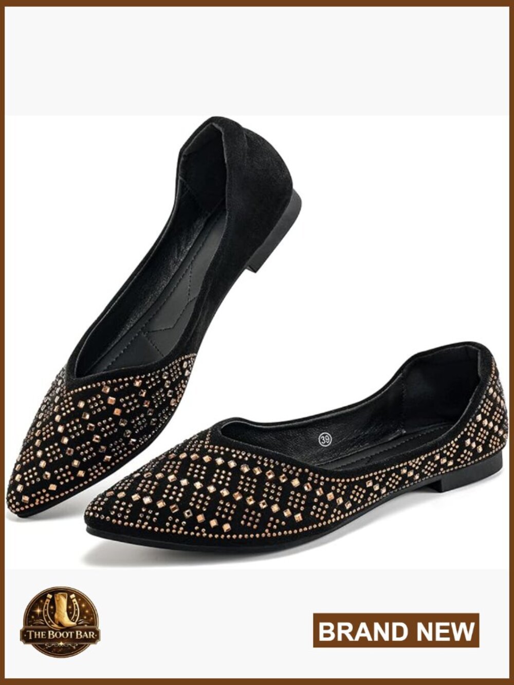 Women's Pointed Toe Rhinestone Flats - Comfortable Slip On Work Shoes